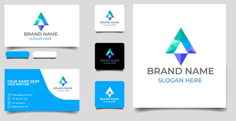 Initial A Letter Technology Logo Design in polygon style with Business Card