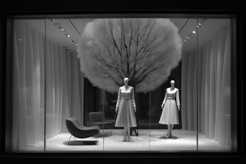 Luxury boutique exterior, window display, generative ai