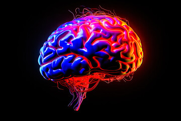 Brain abstract digital human brain. Neural network digital Electrical activity, flashes and lightning. Artificial brain, neon light abstract background.