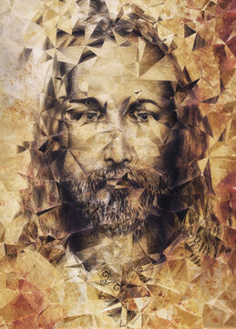 Portrait of Jesus Christ and broken mirror effect.