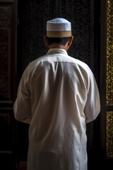illustration, muslim man praying in the mosque, ai generative