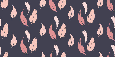 Seamless pattern feathers on a dark background. Perfect for printing on fabric and paper. Design.