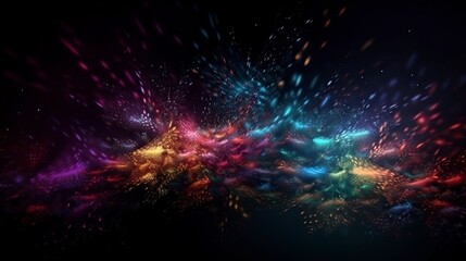 Fototapeta premium illustration, magic neon background with boken and tiny parts, ai generative