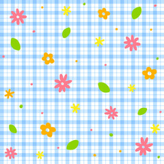 Cute Doodle Flower Floral Ditsy Leaf Star Mini Heart Confetti Sprinkle Sparkle Shine Dot Color Colorful Pastel Blue Gingham Scott Checkered Plaid Tartan Seamless Pattern Spring Summer Background 