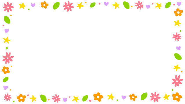 Cute Confetti Daisy Flower Heart Star Leaf Sprinkle Sparkle Flower Ditsy Shine Dot Doodle Handdrawn Colorful Rectangle Card Border Frame Template Banner Copy Space for Spring Summer Party Celebration