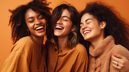 Youthful energy radiates from these joyful, stylish women. Generative AI