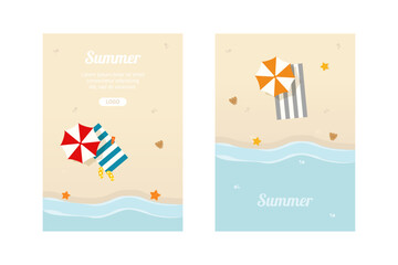 Set of Summer Flyer Vector Illustration with Beach and Wave