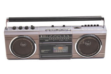 Retro portable stereo cassette recorder from 80s.