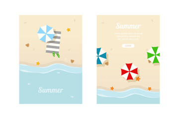 Obraz na płótnie Canvas Set of Summer Umbrella Flyer Vector Illustration with Beach and Wave