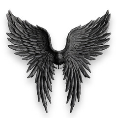 Black angel wings in transparent  background, ai generative
