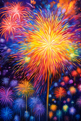 Fireworks painting, 4th of July, New Year's Eve. Generative AI