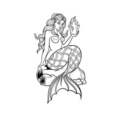 Hand drawn illustration of a mermaid outline