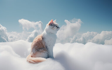 angel cat on cloud created with Generative AI technology