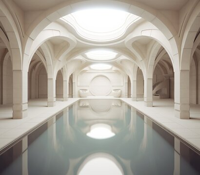 Un refugio de ensue&ntilde;o: Representaci&oacute;n 3D de un arco de entrada de piscina de lujo