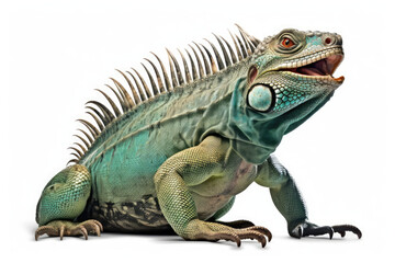 green iguana isolated created with Generative AI technology - obrazy, fototapety, plakaty