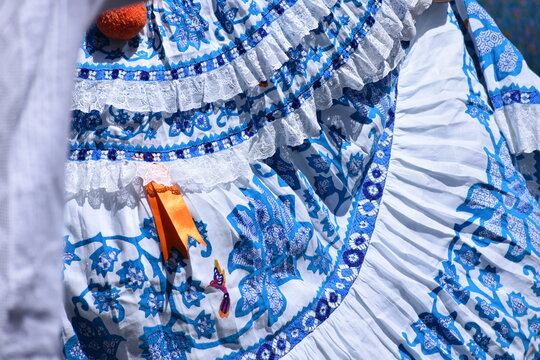 Colorfull panemian pollera folklore typical dress women parade