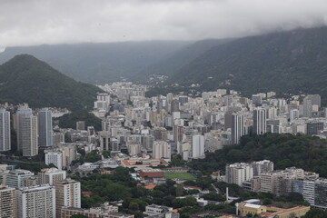 View of residential blocks in Rio de Janeiro between the mountains