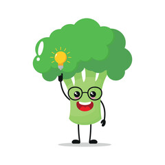 Single Smart Broccoli Got Idea Inspiration With Shiny Lamp Vector Illustration