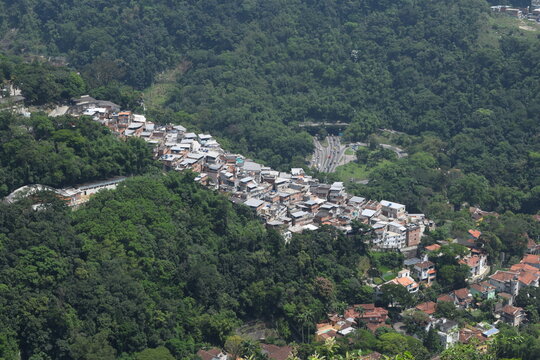 Houses in Brazilian favelas among the trees