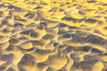 Golden sand dune landscape . Sandy waves pattern