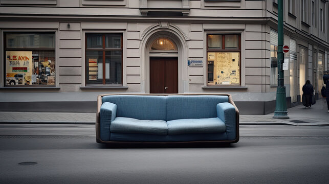 sofa on the street created with Generative AI technology