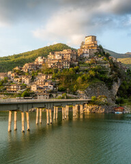 Panoramic sight in Castel di Tora with Lake Turano, beautiful village in the Province of Rieti....