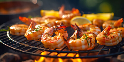 Shrimp on the grill. Generative AI
