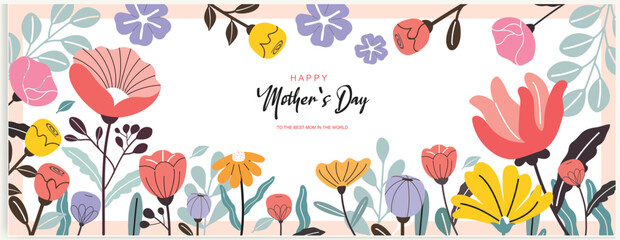 Mother's Day banner, poster, greeting card, background design with beautiful blossom flowers. vector illustration.