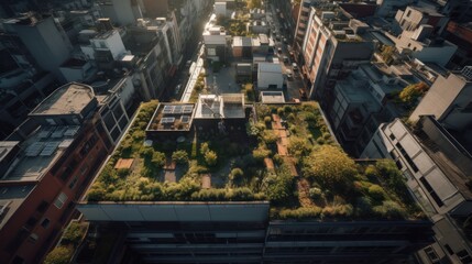 Fototapeta premium green roof from above in the city drone shot Beautiful Natural Photograph Fresh Green Lifestyle
