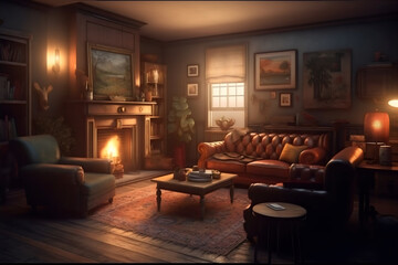 Fototapeta premium living room with fireplace