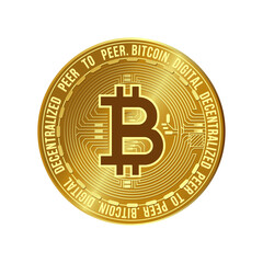 Bitcoin. Golden cryptocurrency coin. Electronics finance money symbol. 