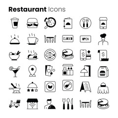 Restaurant food order vector icon set