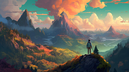 Conquering the Summit: Hiker's triumph on the peak of the Mountain, generative AI