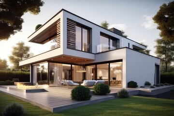 Modern real estate exterior architecture of luxury home in beautiful villa Generative AI - obrazy, fototapety, plakaty