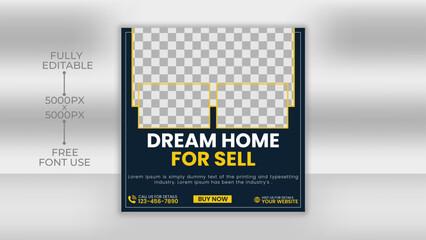 Real estate Home sale social media post or square banner template. Editable real estate house sale and home rent advertising geometric modern square Social media post banner 