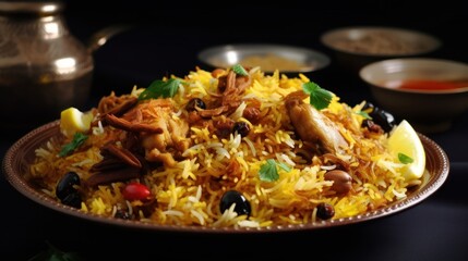 A plate of food with a chicken and rice dish.