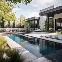 Sleek Modern Residence: Pristine Pool and Inviting Outdoor Living Space