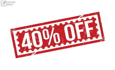 40% Off Red Rubber grunge Stamp vector design.