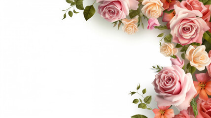 Obraz na płótnie Canvas Photorealistic of a cute flower corner frame on white background with roses