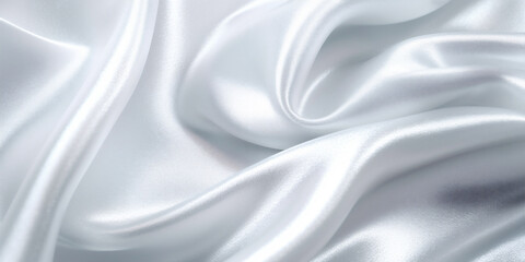 Naklejka premium White silk glitter luxury fabric background, macro close up, copy space. Wave, textured. AI Generated