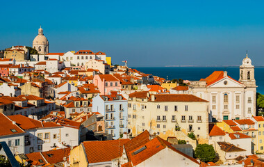 Lisbon, stunning city skyline over Alfama district from Miradouro das Portas do Sol, Portugal
