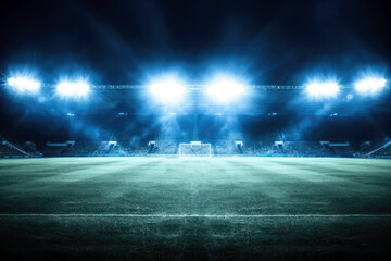 Football grass field spotlight nights at night stadium.