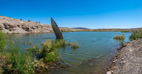 Sunken boat in Lake Mead area near Las Vegas. shot in may 2023