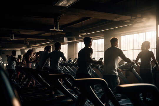 working out hard on treadmills training at the gym. Generative ai - Powered by Adobe