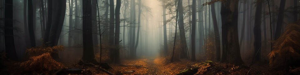 Fototapeta premium illustration, dark forest, scary in autumn, website headers, ai generative