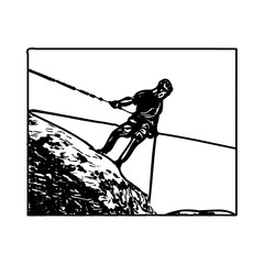 black and white sketch of a rock climbing athlete with a transparent background