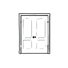 black and white sketch of a house door design with a transparent background