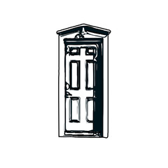 black and white sketch of a house door design with a transparent background