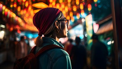 Obraz premium woman walking on the street at night