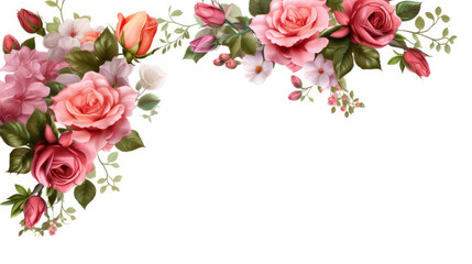 Photorealistic of a cute flower corner frame on white background with roses